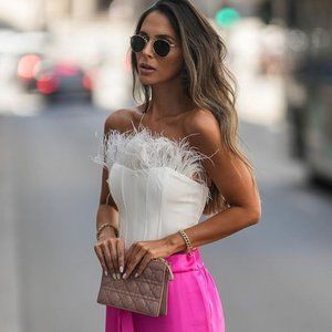 BLOGGER'S FAVE! Zara White Bustier Corset Top Feathered NWT